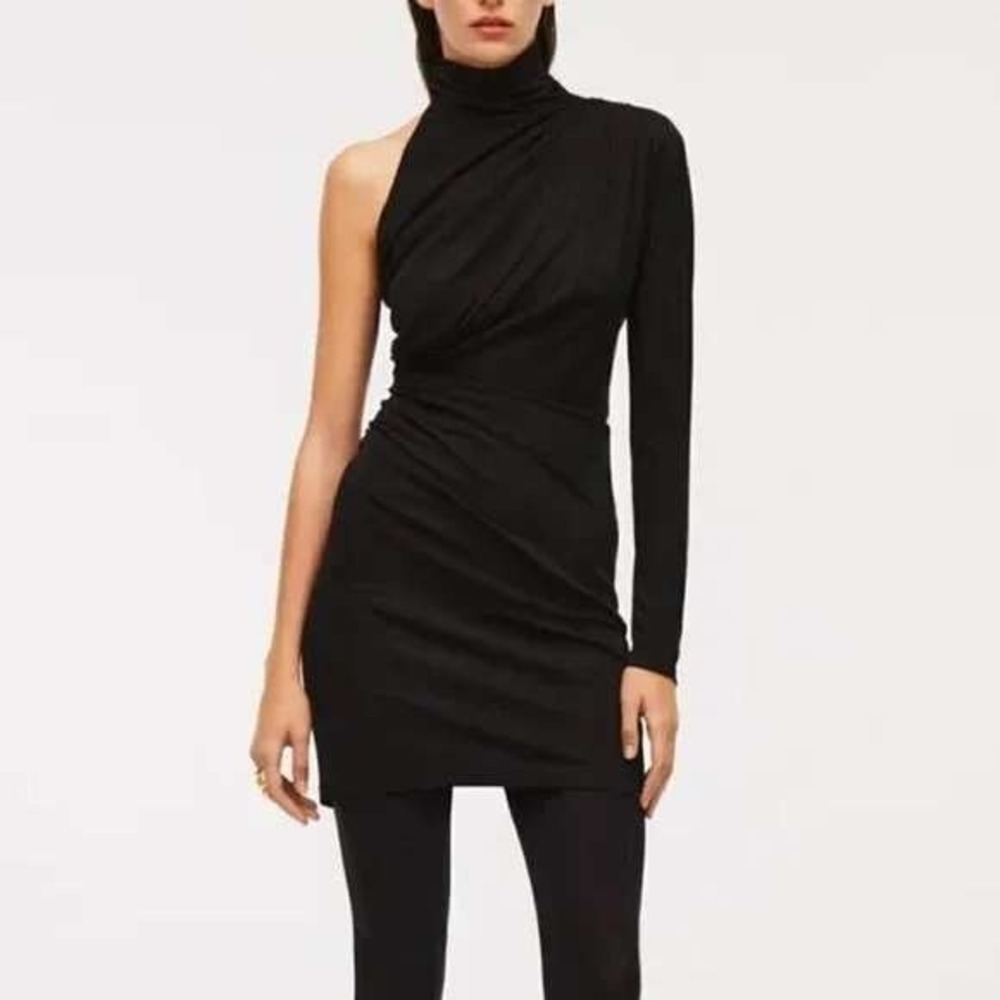 Zara Studio Limited Edition‎ One Shoulder Draped Detail Mini Dress Black XS NWT